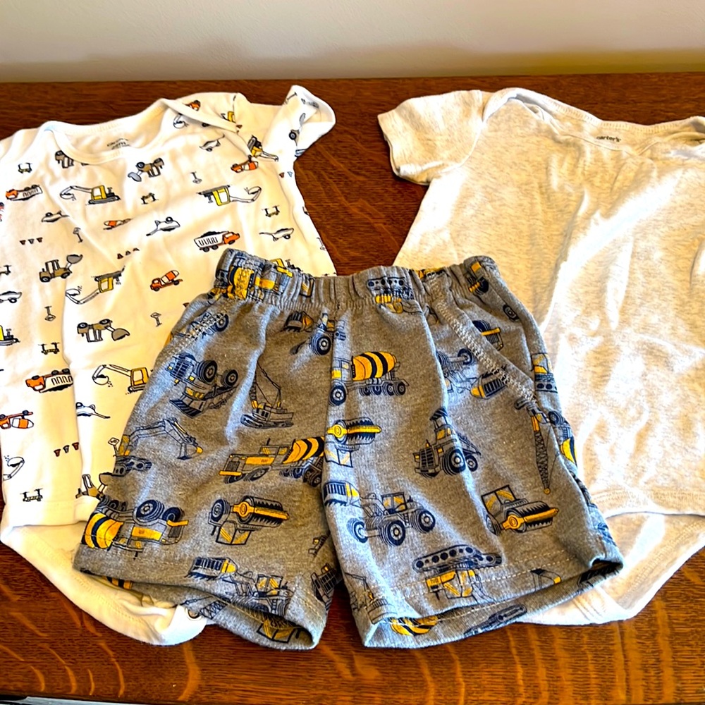 Two onesies and one short. Construction theme!